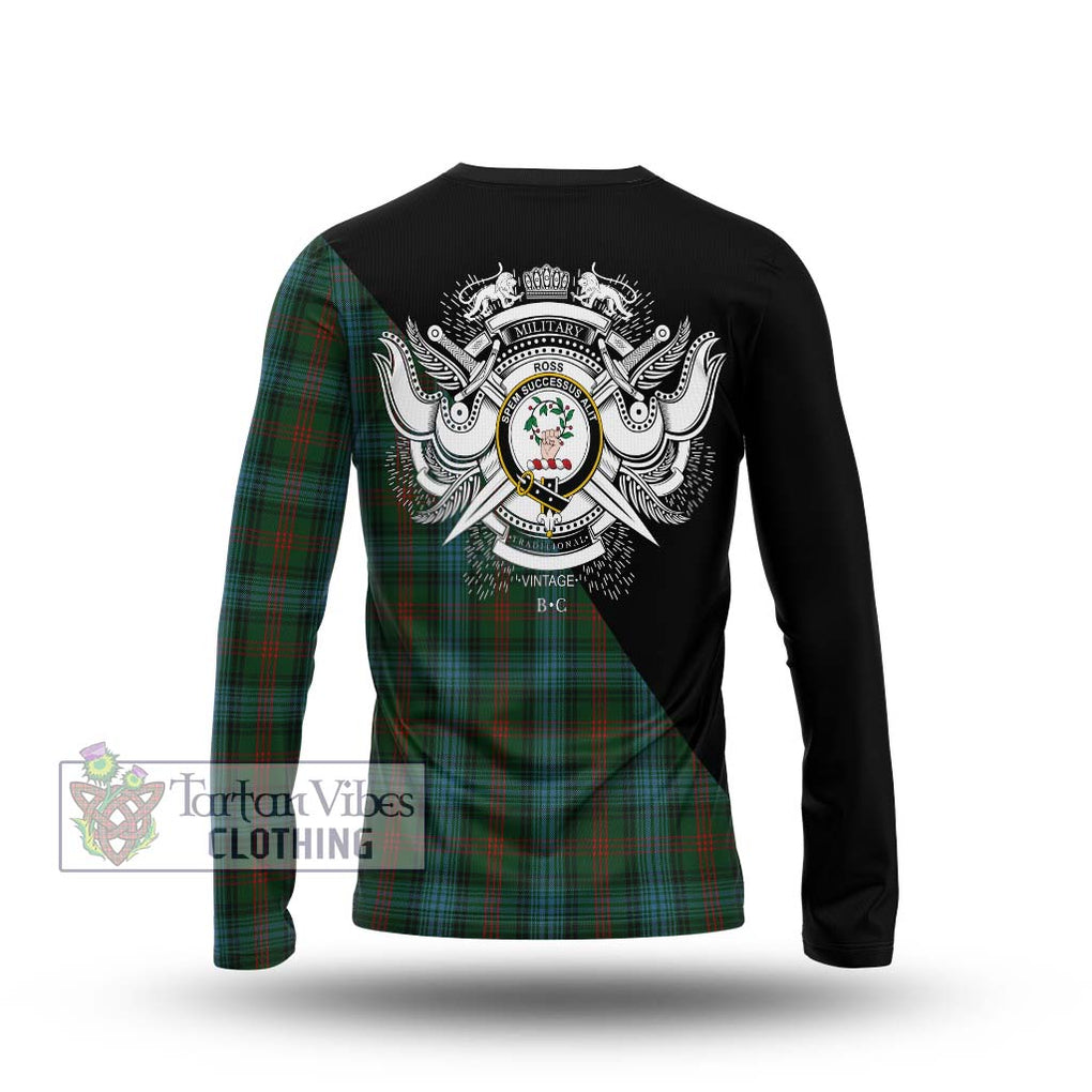 Ross Hunting Tartan Long Sleeve T-Shirt with Family Crest and Military Logo Style - Tartanvibesclothing Shop