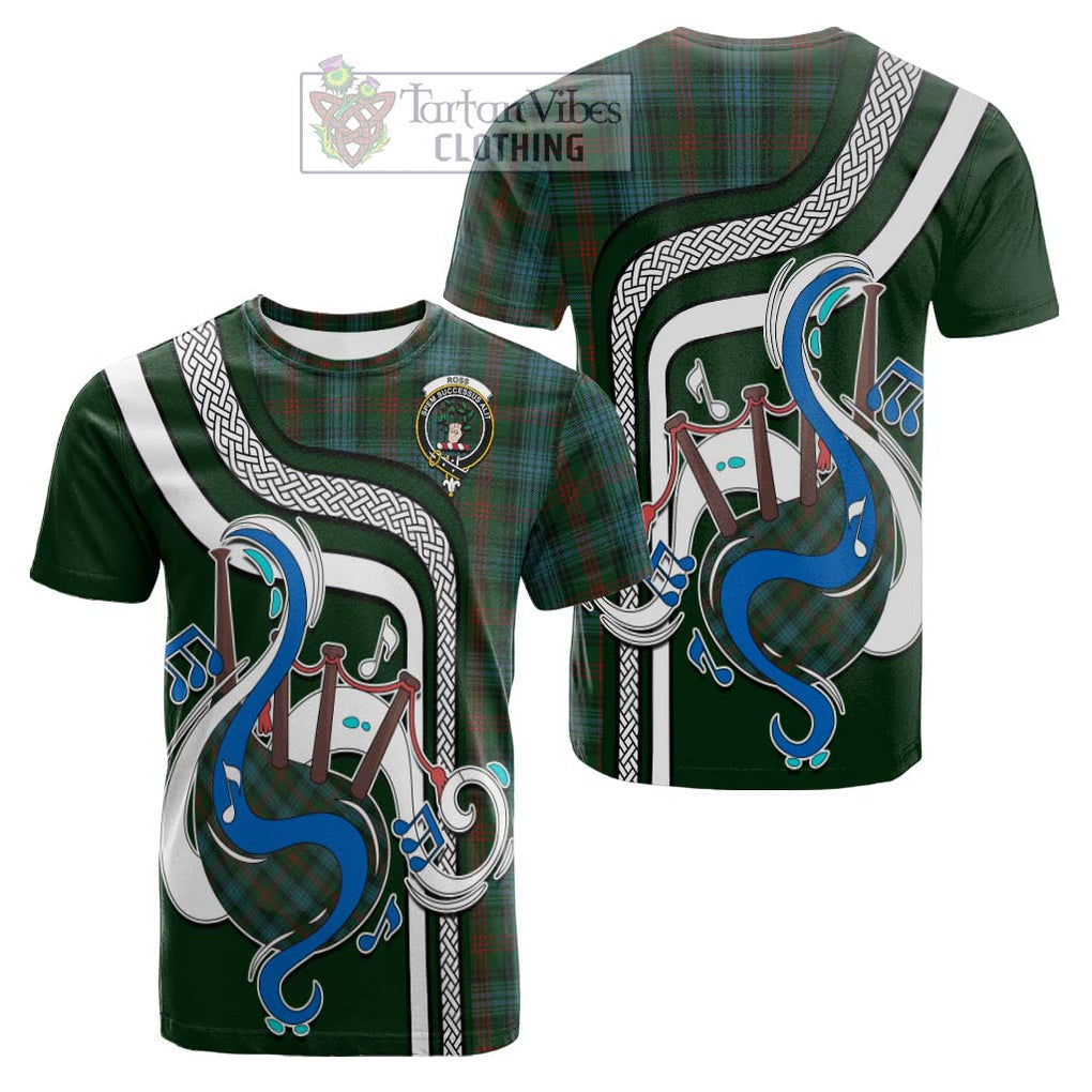 Tartan Vibes Clothing Ross Hunting Tartan Cotton T-shirt with Epic Bagpipe Style