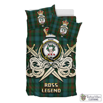 Ross Hunting Tartan Bedding Set with Clan Crest and the Golden Sword of Courageous Legacy