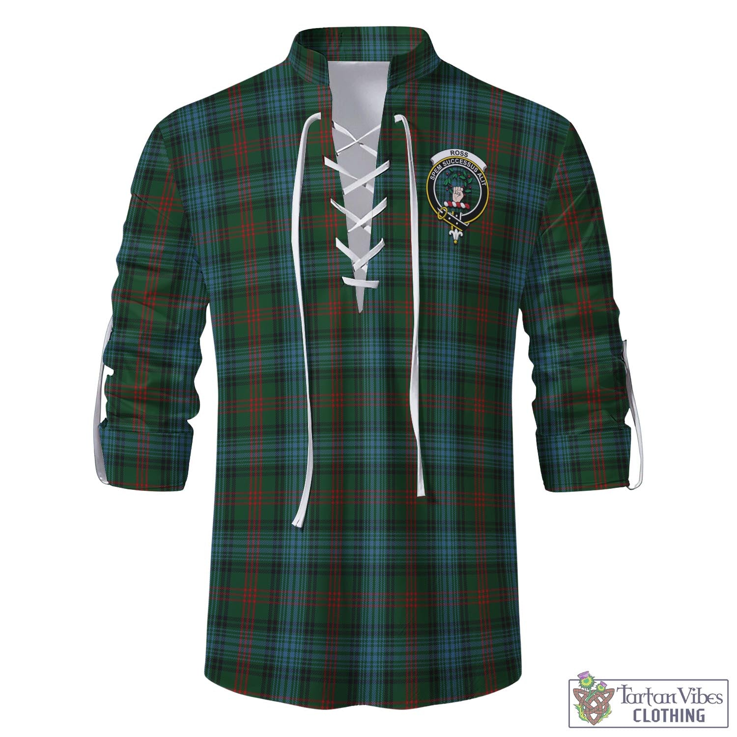 Tartan Vibes Clothing Ross Hunting Tartan Men's Scottish Traditional Jacobite Ghillie Kilt Shirt with Family Crest