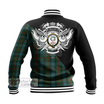 Ross Hunting Tartan Baseball Jacket with Family Crest and Military Logo Style