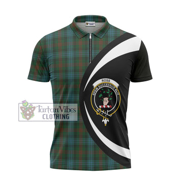 Ross Hunting Tartan Zipper Polo Shirt with Family Crest Circle Style