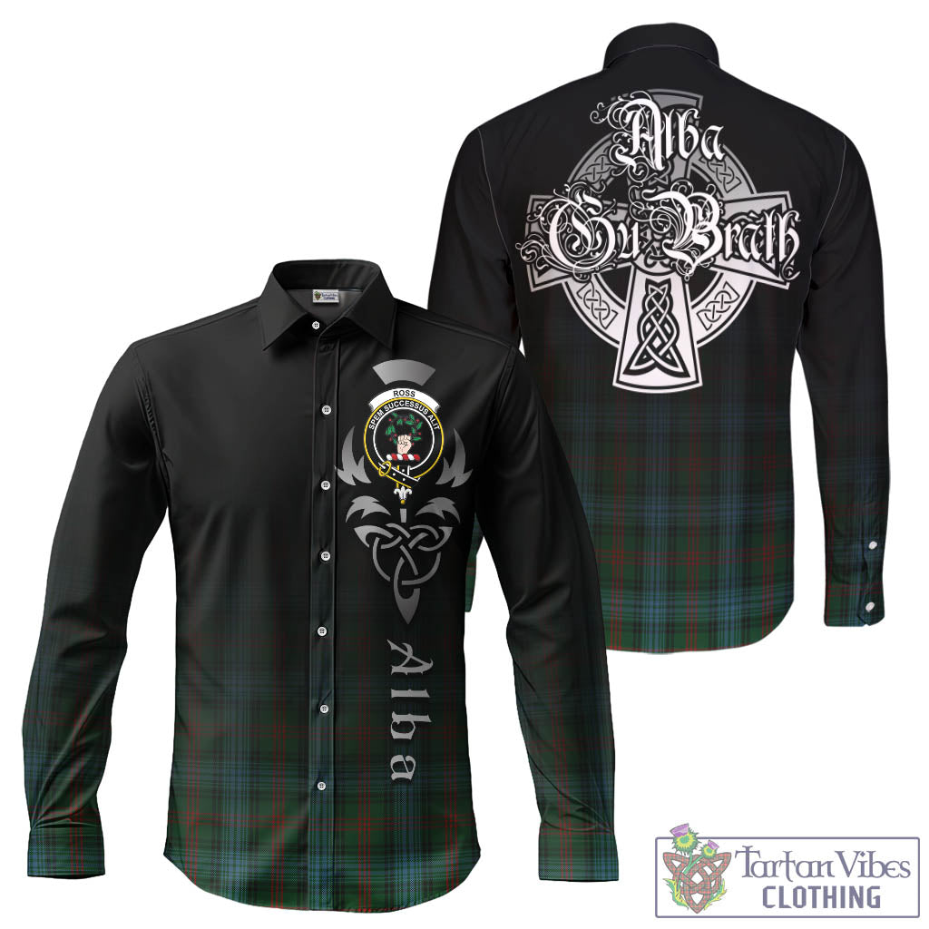 Tartan Vibes Clothing Ross Hunting Tartan Long Sleeve Button Up Featuring Alba Gu Brath Family Crest Celtic Inspired