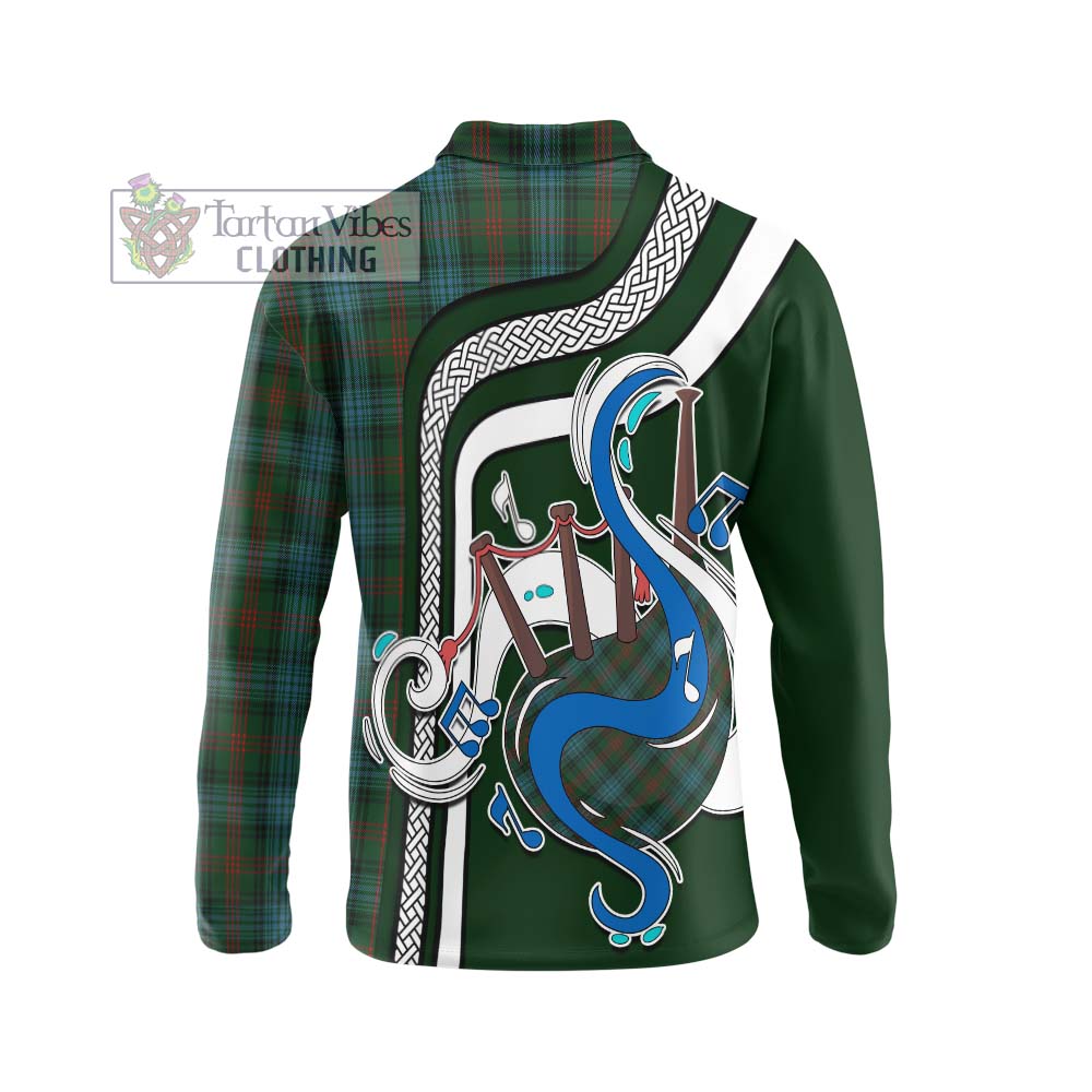 Tartan Vibes Clothing Ross Hunting Tartan Long Sleeve Polo Shirt with Epic Bagpipe Style