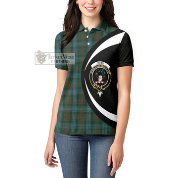 Ross Hunting Tartan Women's Polo Shirt with Family Crest Circle Style