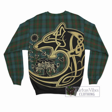 Ross Hunting Tartan Sweatshirt with Family Crest Celtic Wolf Style