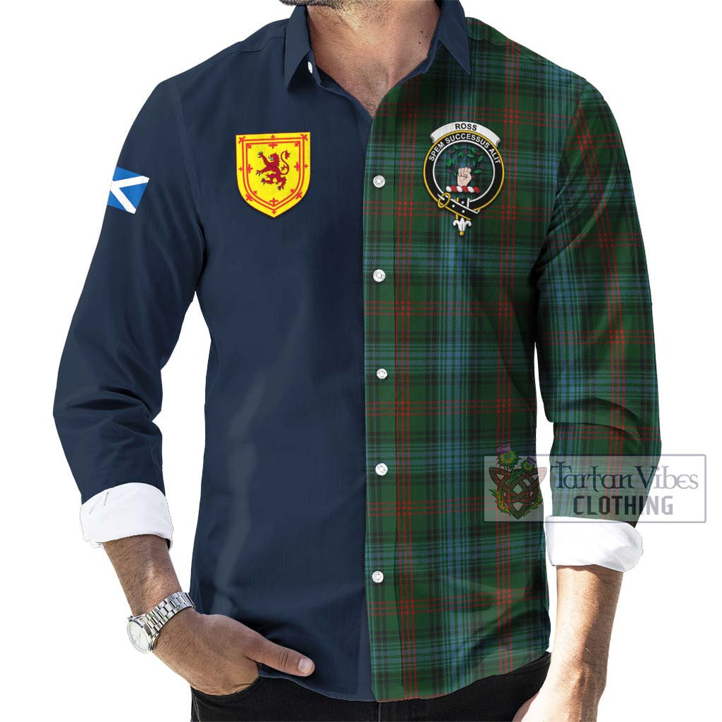 Tartan Vibes Clothing Ross Hunting Tartan Long Sleeve Button Shirt with Scottish Lion Royal Arm Half Style