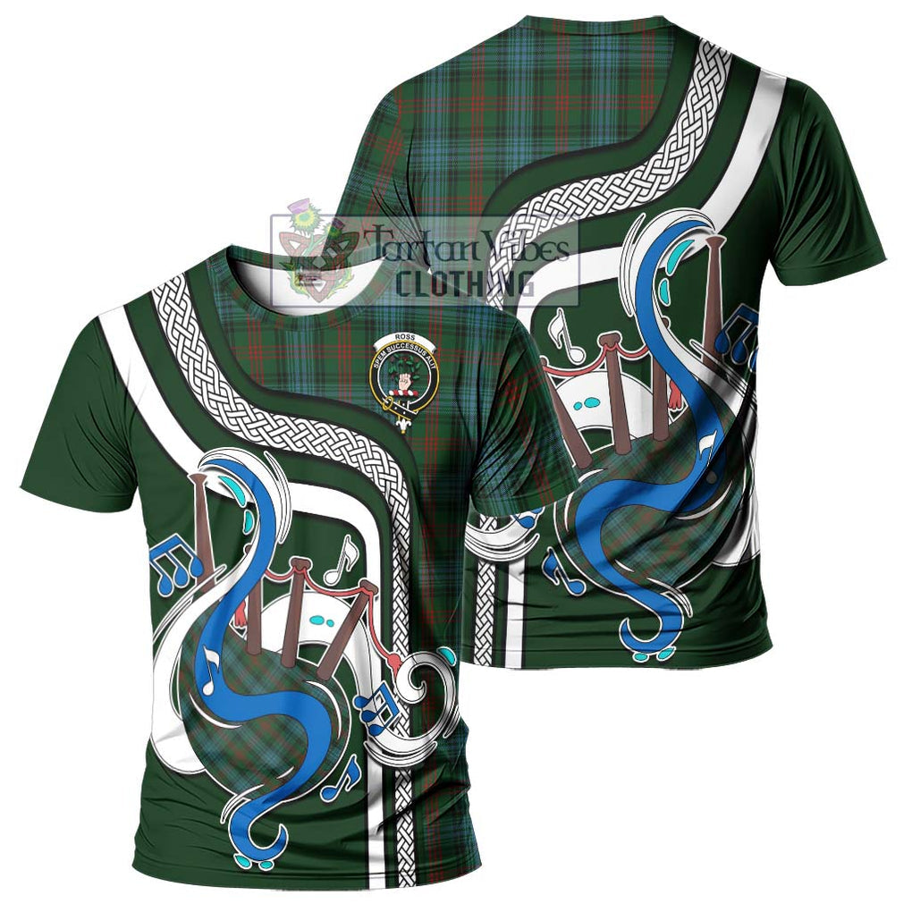 Ross Hunting Tartan T-Shirt with Epic Bagpipe Style - Tartanvibesclothing Shop