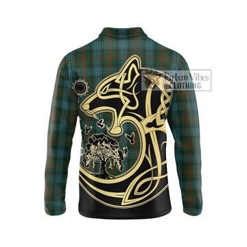Ross Hunting Tartan Long Sleeve Polo Shirt with Family Crest Celtic Wolf Style
