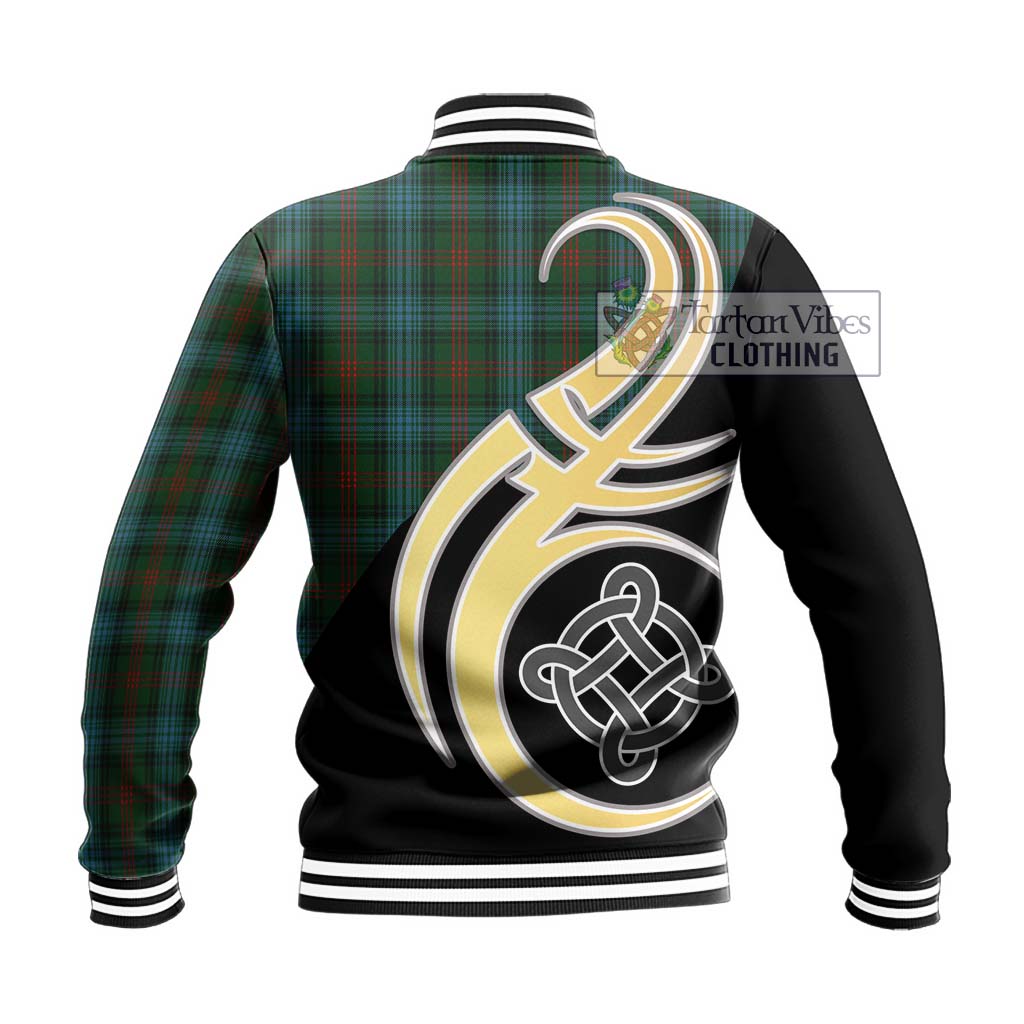 Tartan Vibes Clothing Ross Hunting Tartan Baseball Jacket with Family Crest and Celtic Symbol Style