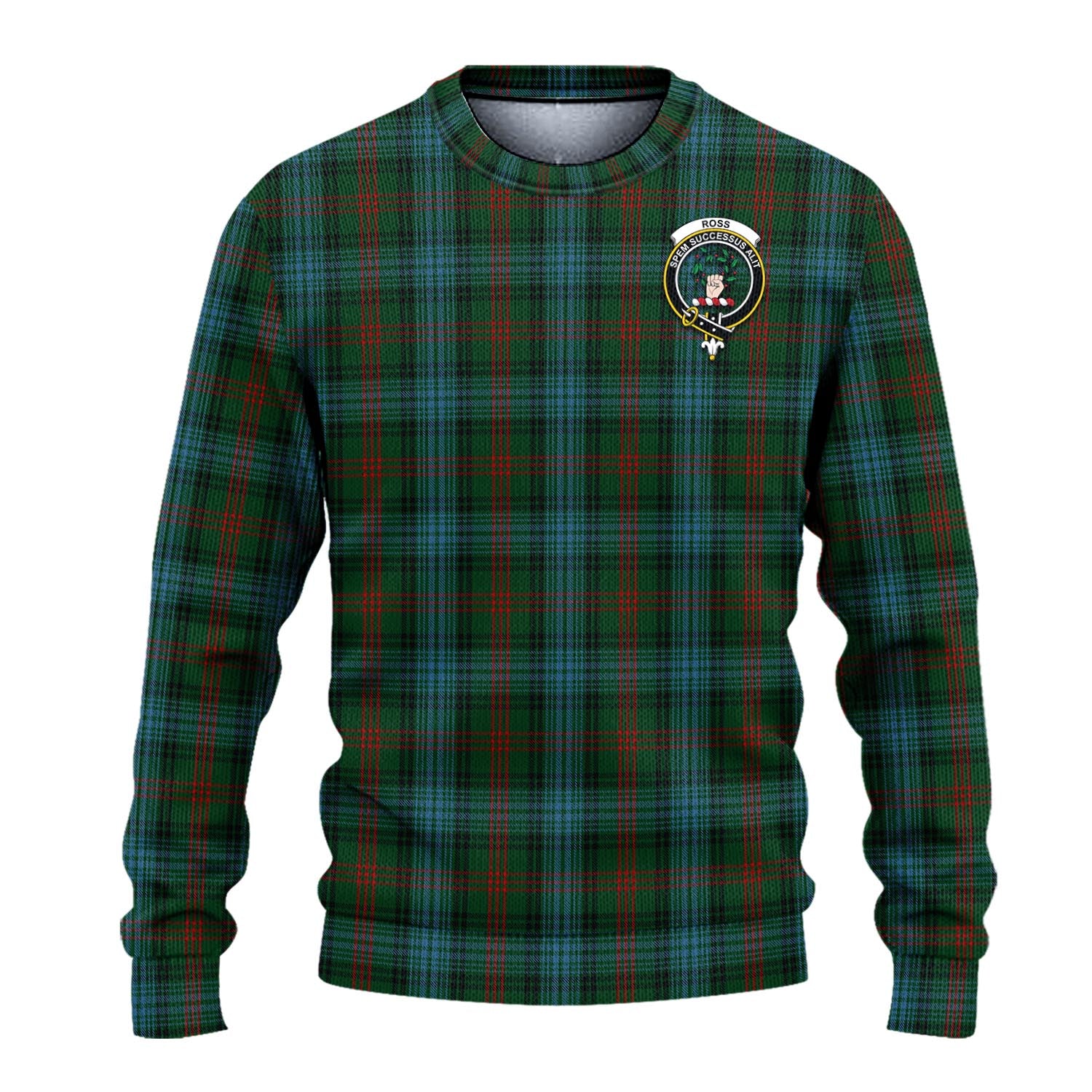 Ross Hunting Tartan Knitted Sweater with Family Crest - Tartanvibesclothing