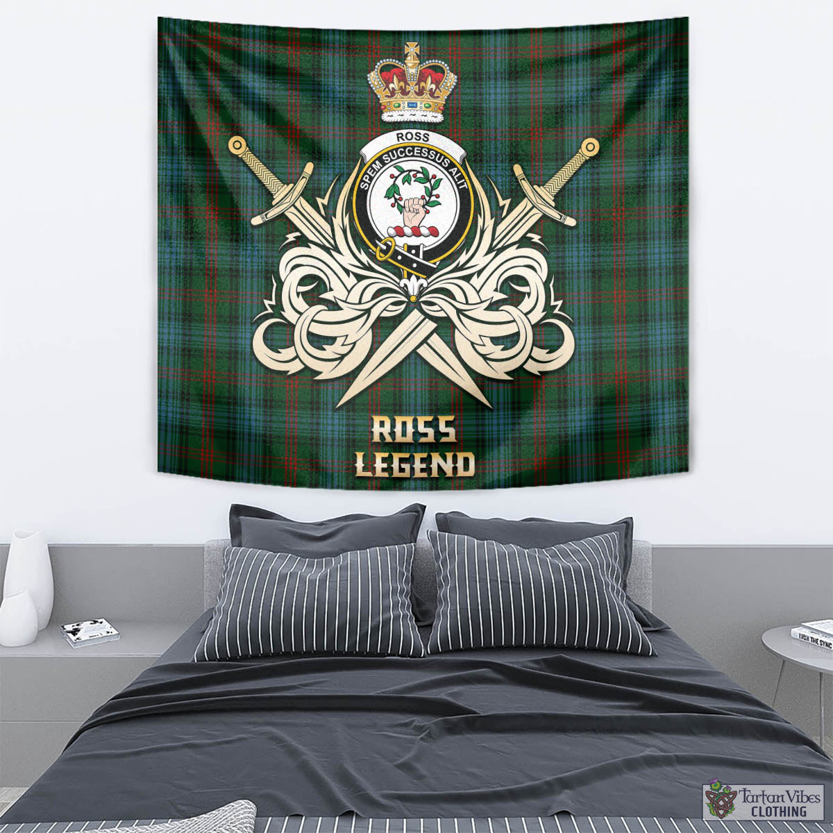 Tartan Vibes Clothing Ross Hunting Tartan Tapestry with Clan Crest and the Golden Sword of Courageous Legacy