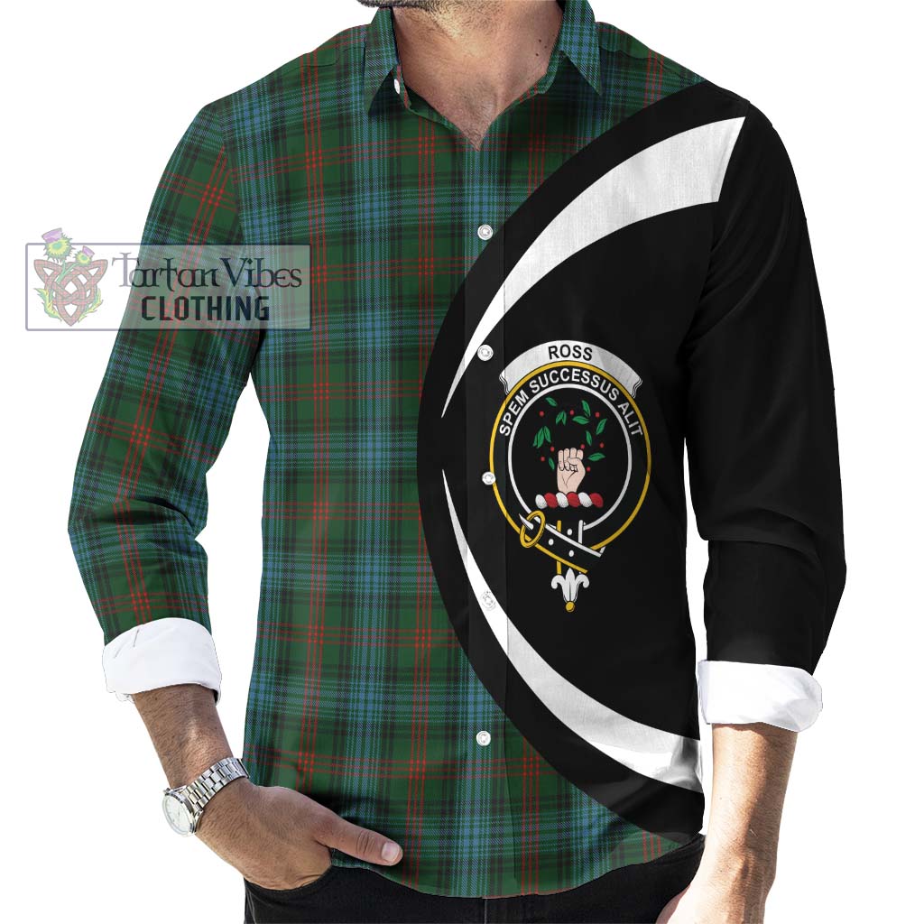 Ross Hunting Tartan Long Sleeve Button Up with Family Crest Circle Style - Tartan Vibes Clothing