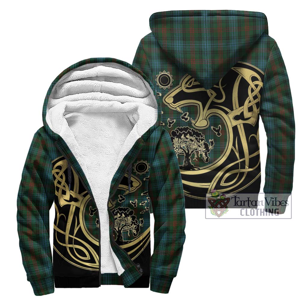 Tartan Vibes Clothing Ross Hunting Tartan Sherpa Hoodie with Family Crest Celtic Wolf Style