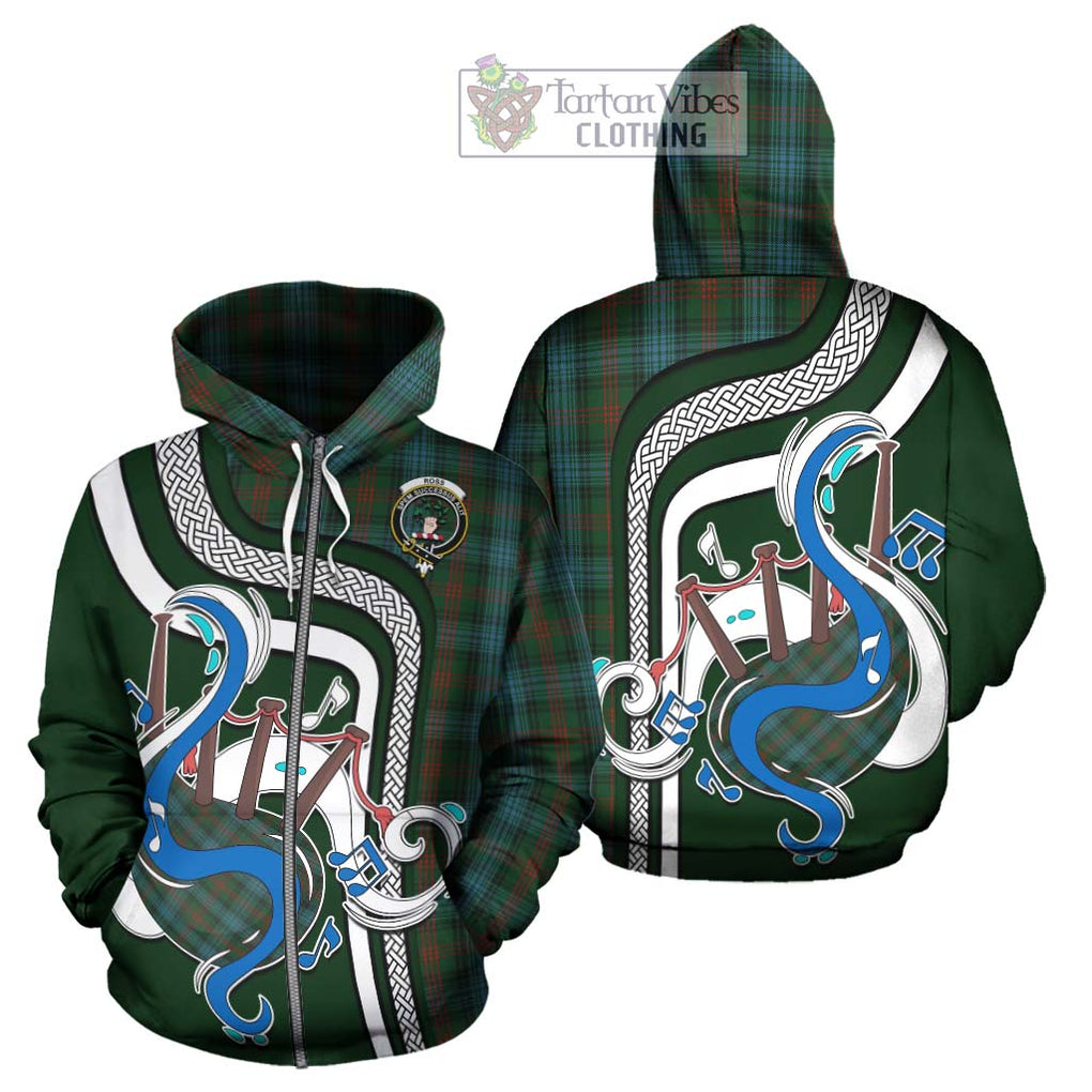 Ross Hunting Tartan Hoodie with Epic Bagpipe Style - Tartanvibesclothing Shop