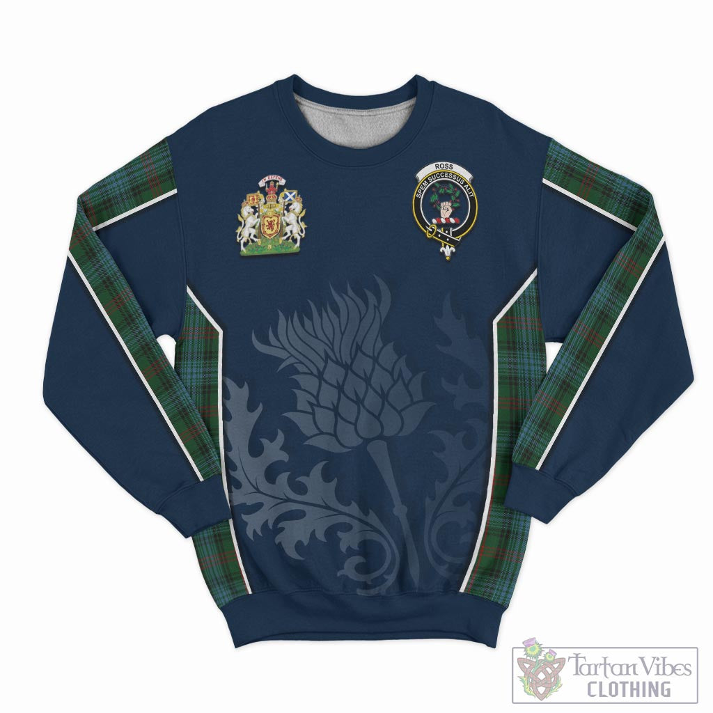 Tartan Vibes Clothing Ross Hunting Tartan Sweatshirt with Family Crest and Scottish Thistle Vibes Sport Style