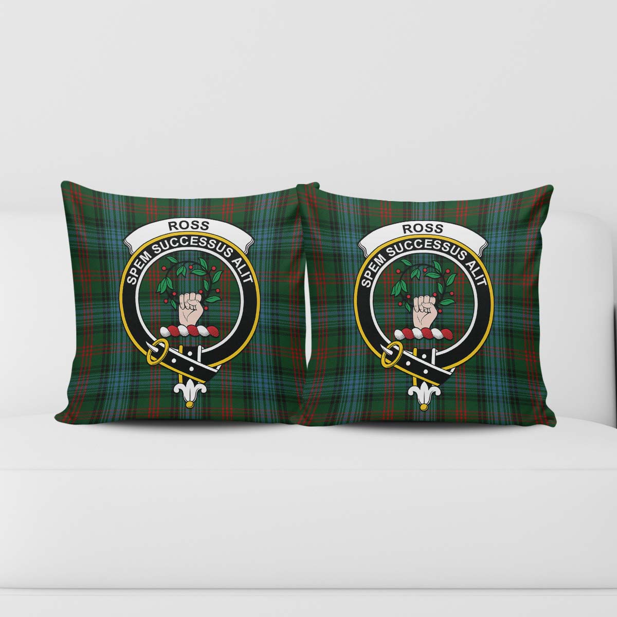 Ross Hunting Tartan Pillow Cover with Family Crest - Tartanvibesclothing