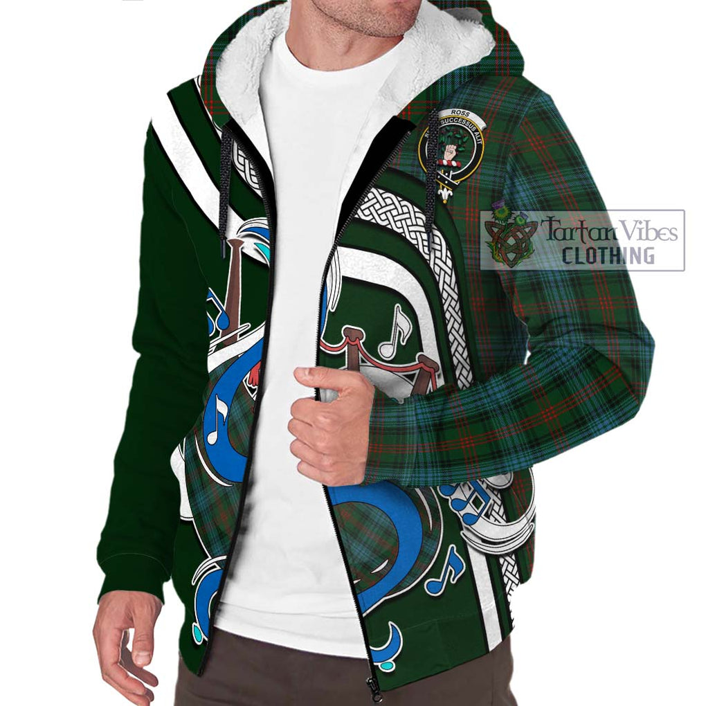 Ross Hunting Tartan Sherpa Hoodie with Epic Bagpipe Style Unisex - Tartanvibesclothing Shop