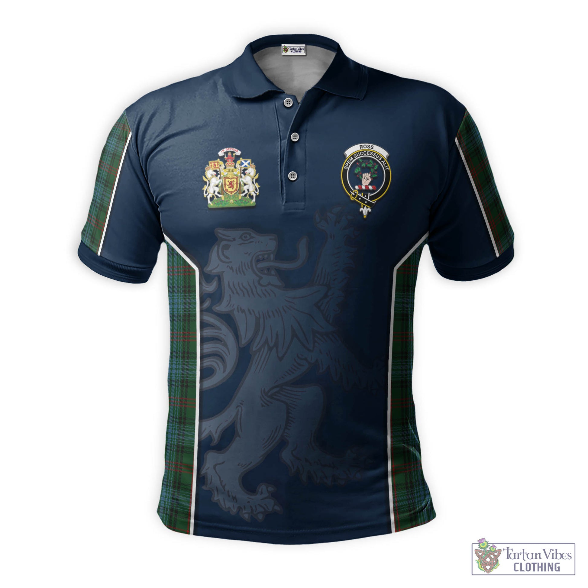 Tartan Vibes Clothing Ross Hunting Tartan Men's Polo Shirt with Family Crest and Lion Rampant Vibes Sport Style