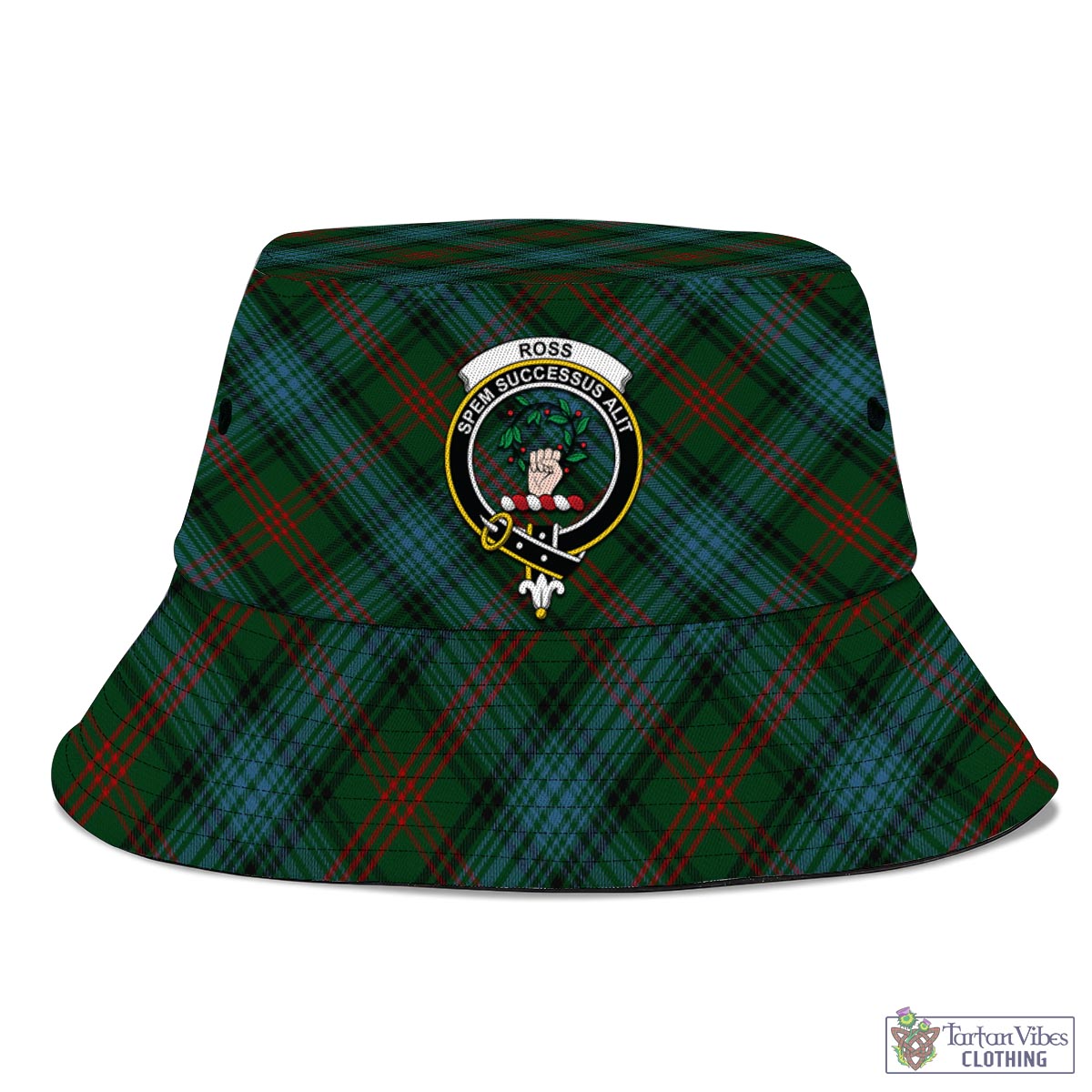 Tartan Vibes Clothing Ross Hunting Tartan Bucket Hat with Family Crest