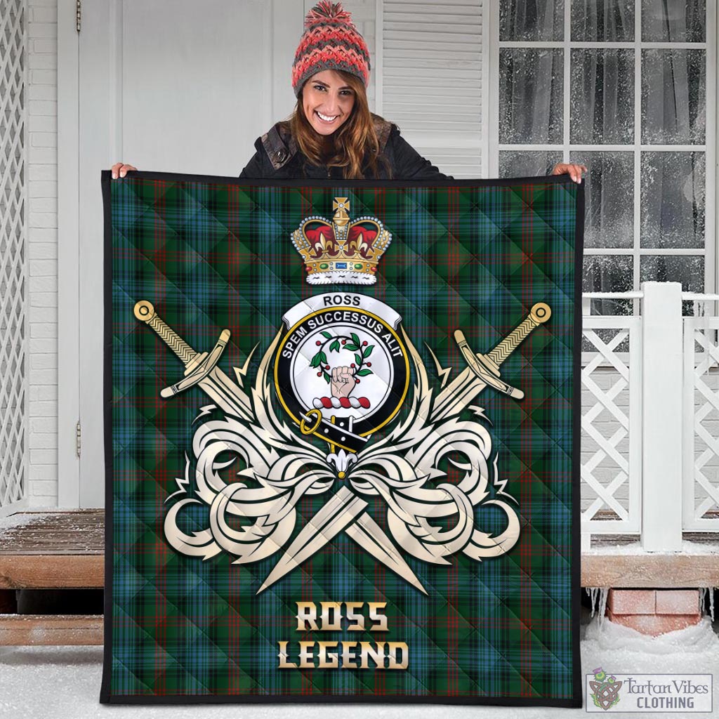 Tartan Vibes Clothing Ross Hunting Tartan Quilt with Clan Crest and the Golden Sword of Courageous Legacy