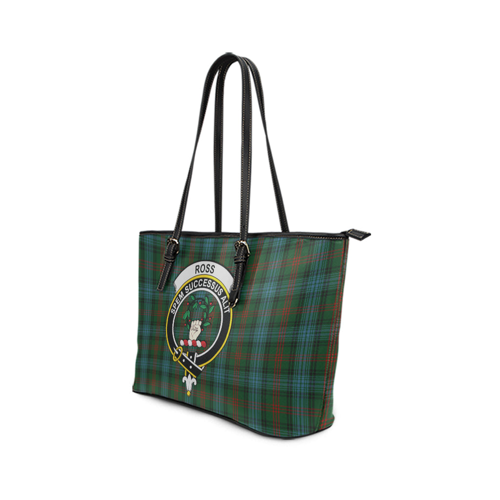 Ross Hunting Tartan Leather Tote Bag with Family Crest - Tartan Vibes Clothing