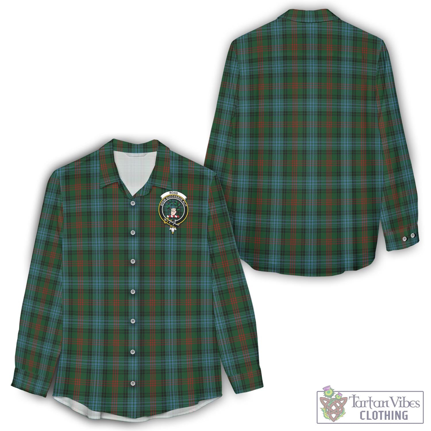 Tartan Vibes Clothing Ross Hunting Tartan Womens Casual Shirt with Family Crest