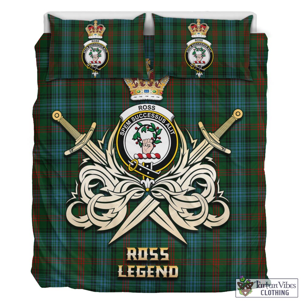 Tartan Vibes Clothing Ross Hunting Tartan Bedding Set with Clan Crest and the Golden Sword of Courageous Legacy