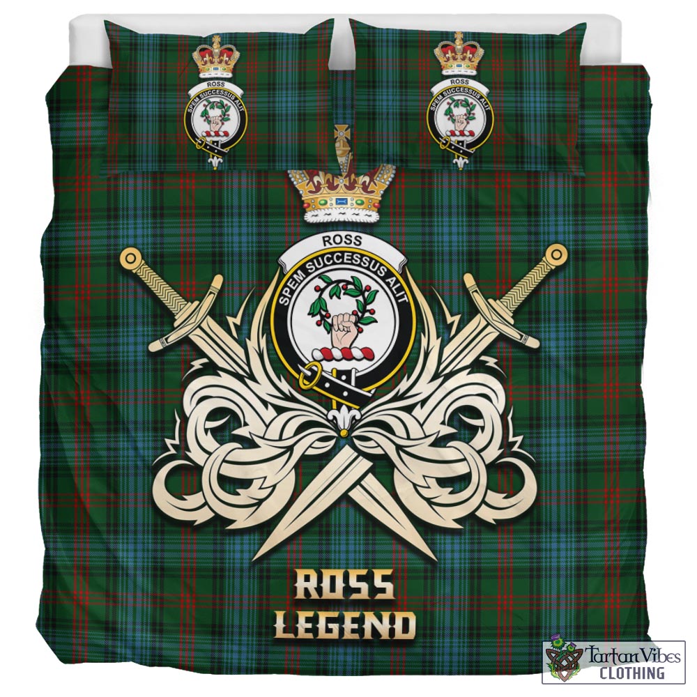 Tartan Vibes Clothing Ross Hunting Tartan Bedding Set with Clan Crest and the Golden Sword of Courageous Legacy