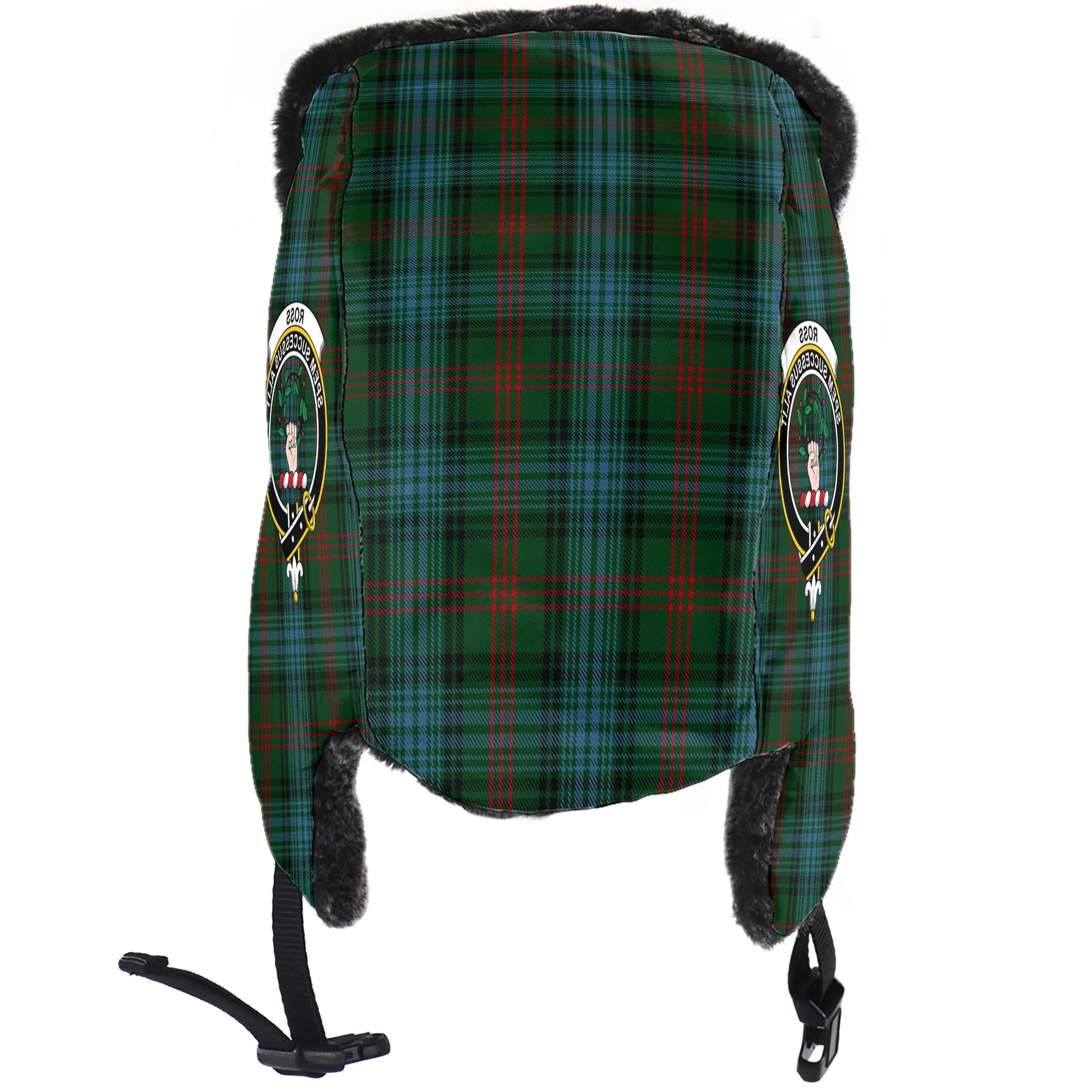 Ross Hunting Tartan Winter Trapper Hat with Family Crest - Tartanvibesclothing