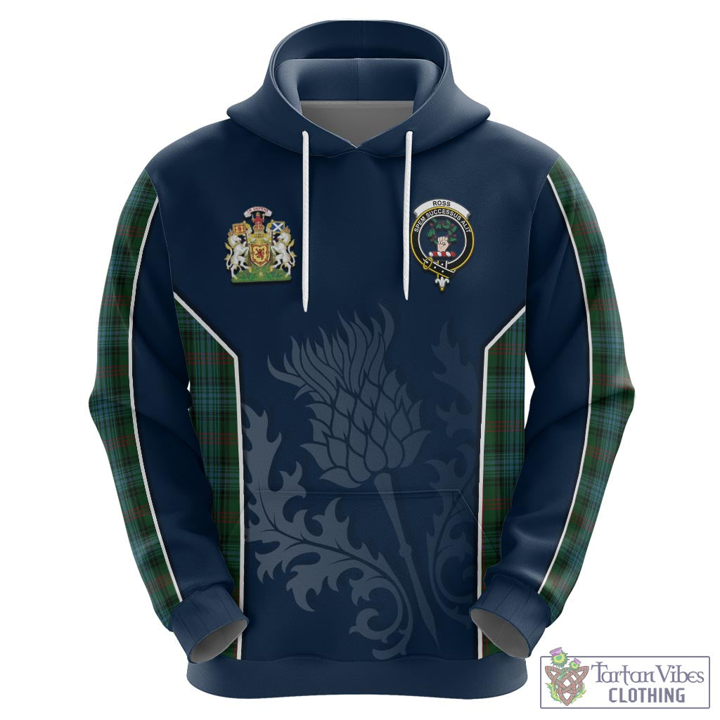 Tartan Vibes Clothing Ross Hunting Tartan Hoodie with Family Crest and Scottish Thistle Vibes Sport Style