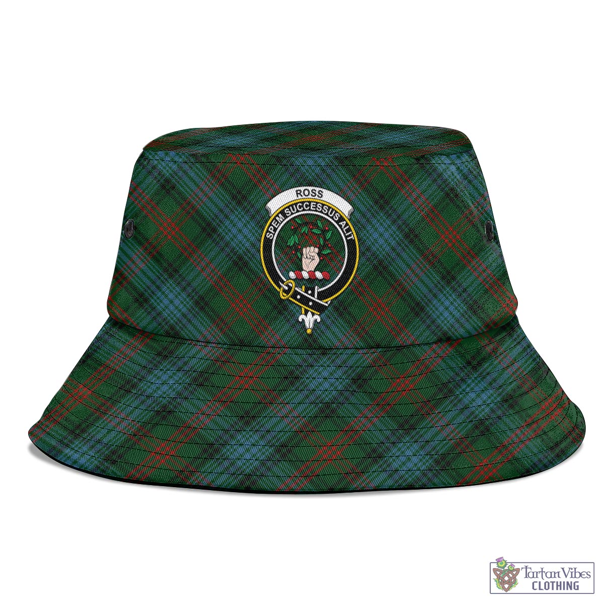 Tartan Vibes Clothing Ross Hunting Tartan Bucket Hat with Family Crest