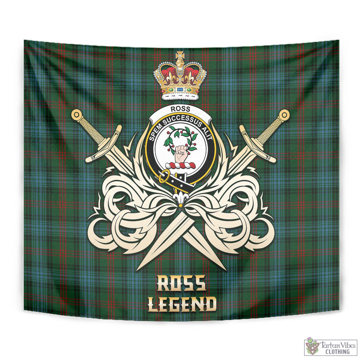 Tartan Vibes Clothing Ross Hunting Tartan Tapestry with Clan Crest and the Golden Sword of Courageous Legacy