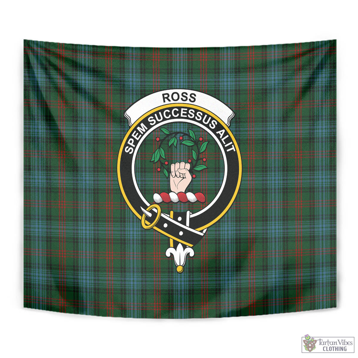 Tartan Vibes Clothing Ross Hunting Tartan Tapestry Wall Hanging and Home Decor for Room with Family Crest