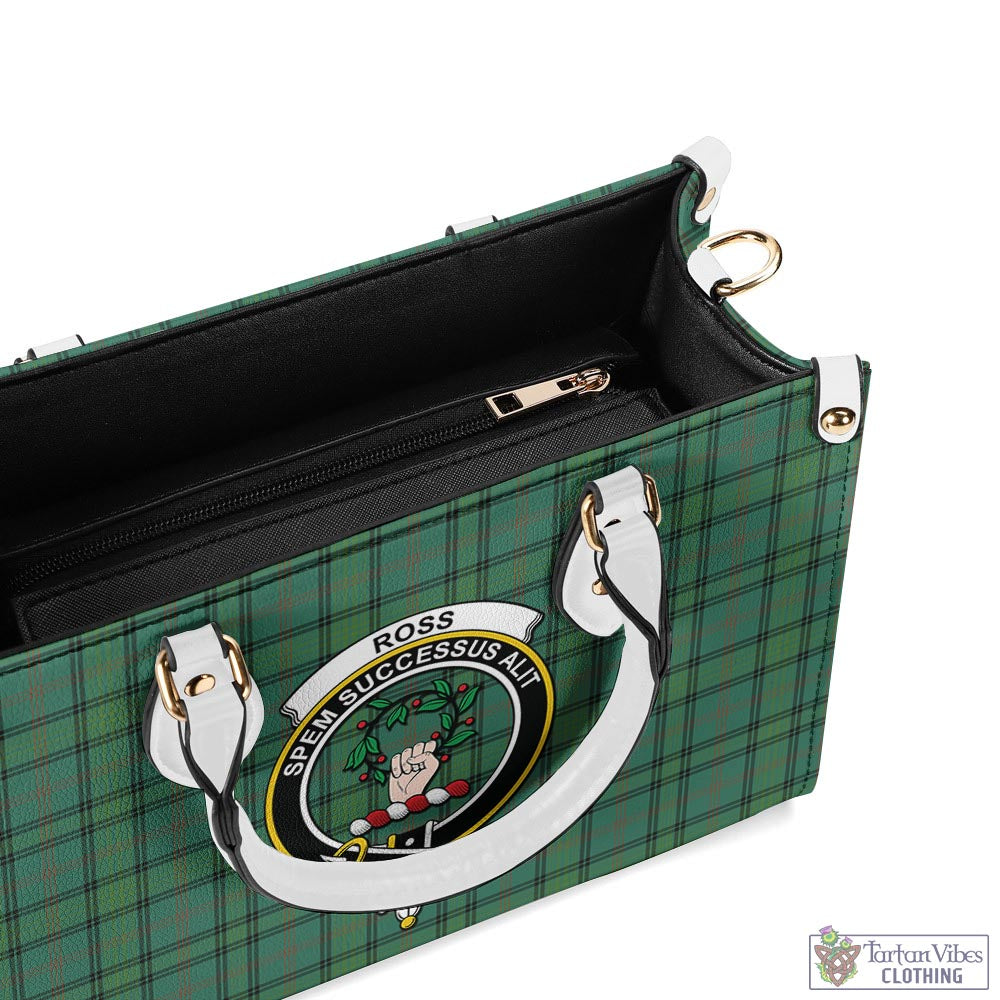 Tartan Vibes Clothing Ross Hunting Ancient Tartan Luxury Leather Handbags with Family Crest