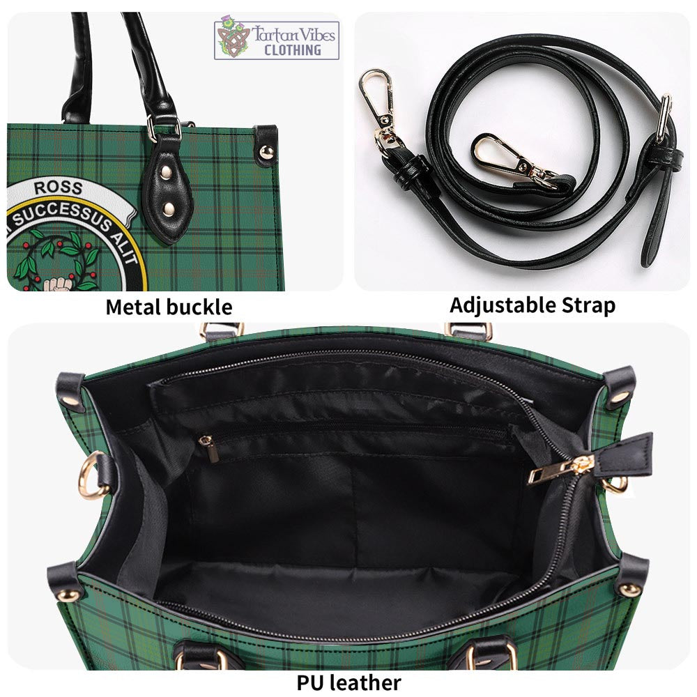 Tartan Vibes Clothing Ross Hunting Ancient Tartan Luxury Leather Handbags with Family Crest