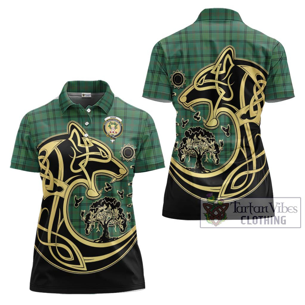 Ross Hunting Ancient Tartan Women's Polo Shirt with Family Crest Celtic Wolf Style Women - Tartanvibesclothing Shop