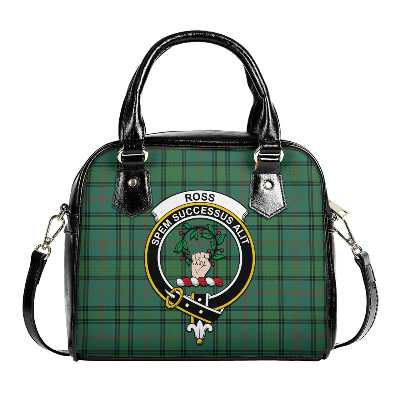 Ross Hunting Ancient Tartan Shoulder Handbags with Family Crest One Size 6*25*22 cm - Tartanvibesclothing