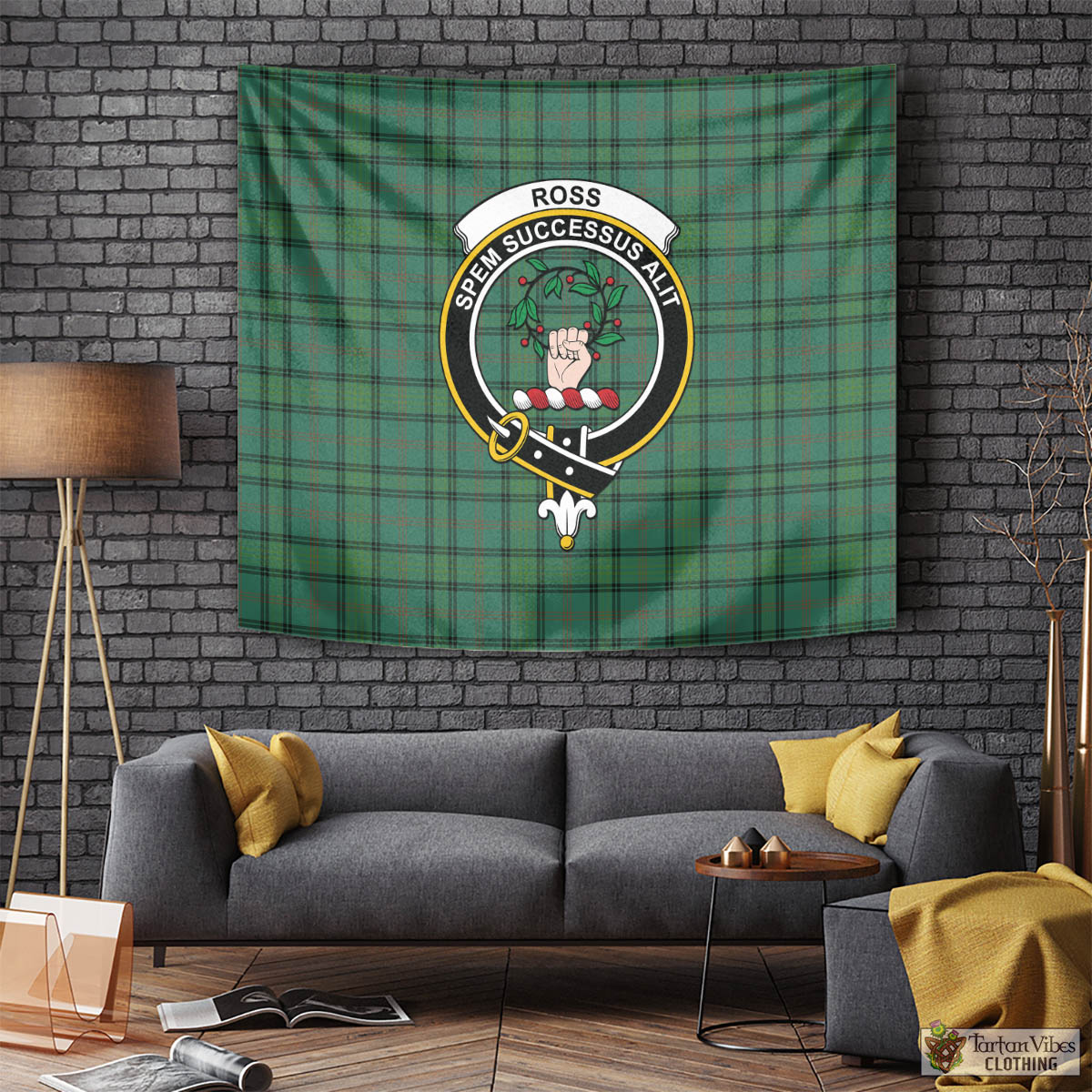 Tartan Vibes Clothing Ross Hunting Ancient Tartan Tapestry Wall Hanging and Home Decor for Room with Family Crest