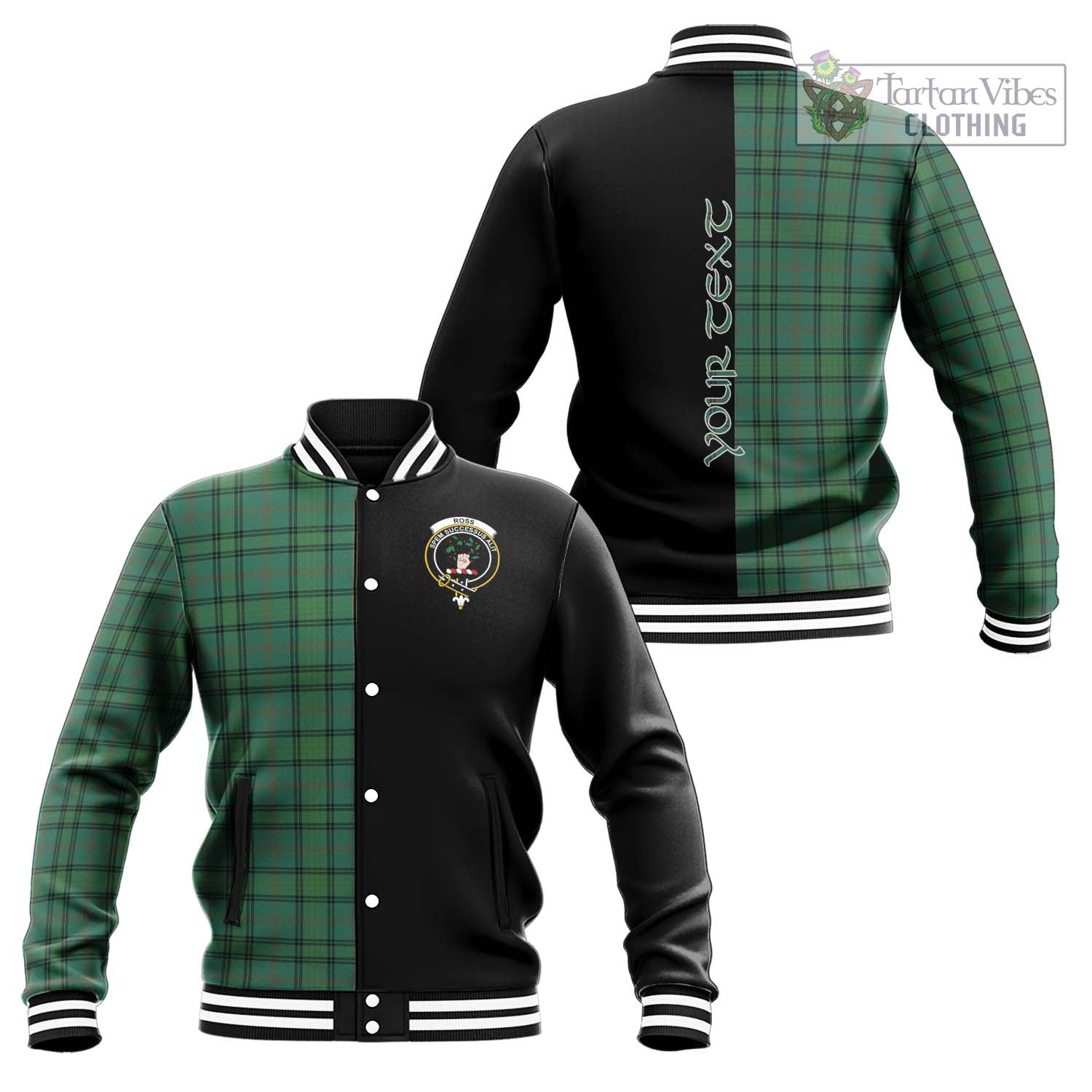 Tartan Vibes Clothing Ross Hunting Ancient Tartan Baseball Jacket with Family Crest and Half Of Me Style