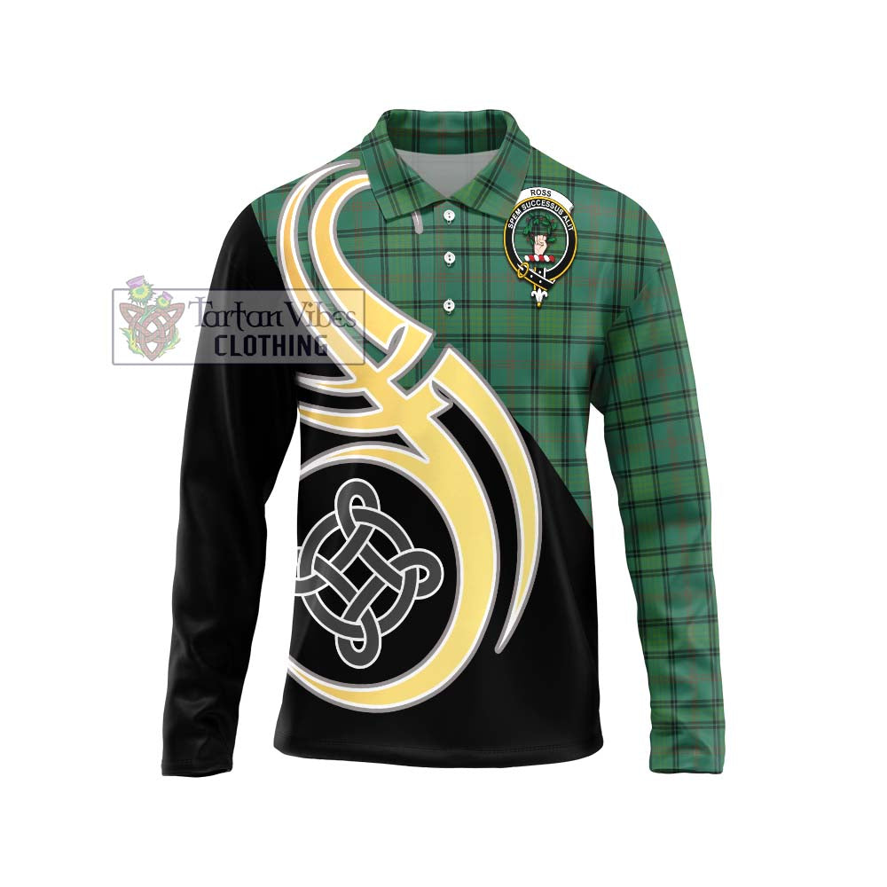 Ross Hunting Ancient Tartan Long Sleeve Polo Shirt with Family Crest and Celtic Symbol Style Unisex - Tartan Vibes Clothing