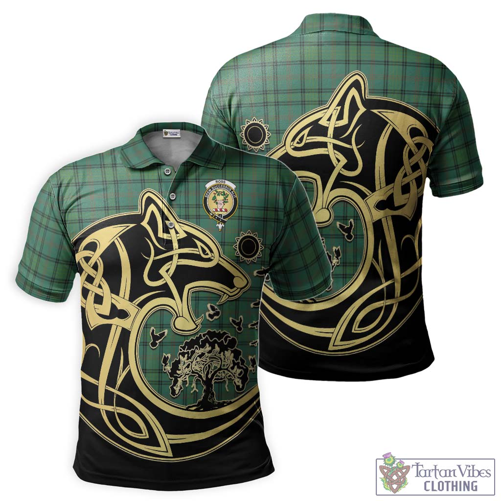 Tartan Vibes Clothing Ross Hunting Ancient Tartan Polo Shirt with Family Crest Celtic Wolf Style