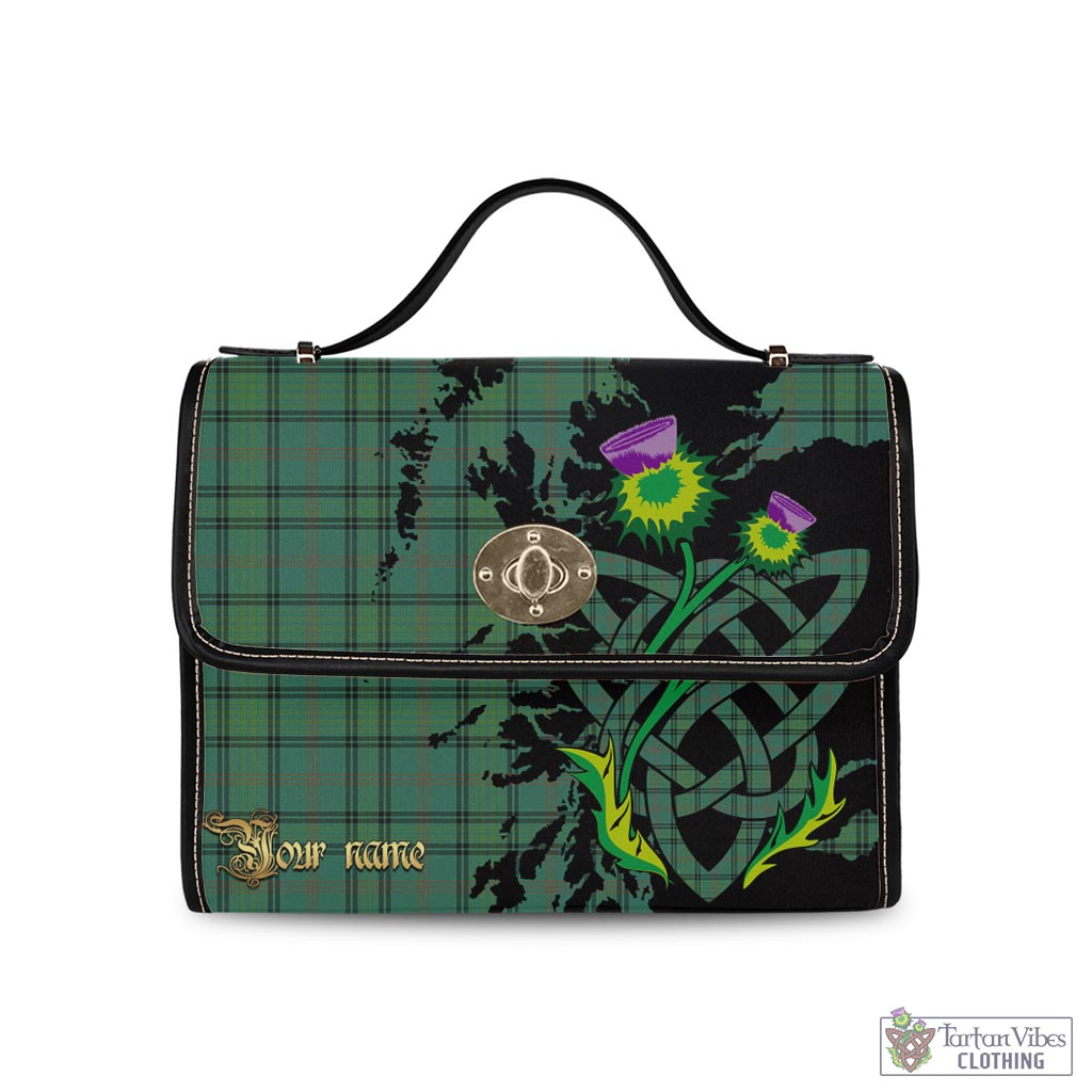 Tartan Vibes Clothing Ross Hunting Ancient Tartan Waterproof Canvas Bag with Scotland Map and Thistle Celtic Accents