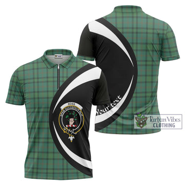 Ross Hunting Ancient Tartan Zipper Polo Shirt with Family Crest Circle Style