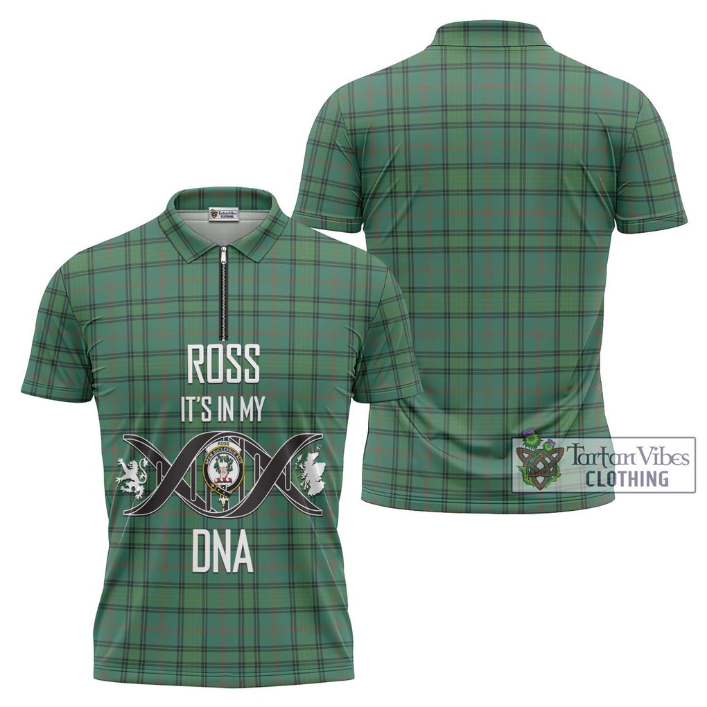 Ross Hunting Ancient Tartan Zipper Polo Shirt with Family Crest DNA In Me Style Unisex - Tartanvibesclothing Shop