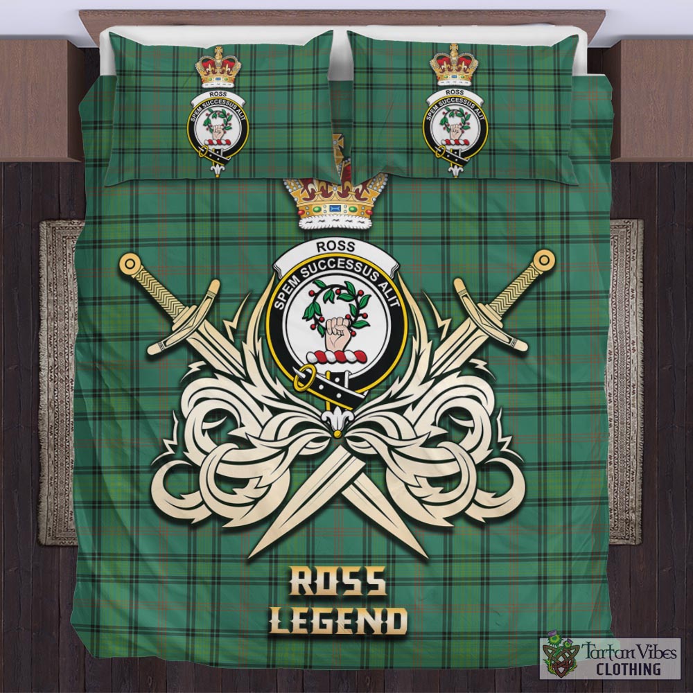 Tartan Vibes Clothing Ross Hunting Ancient Tartan Bedding Set with Clan Crest and the Golden Sword of Courageous Legacy