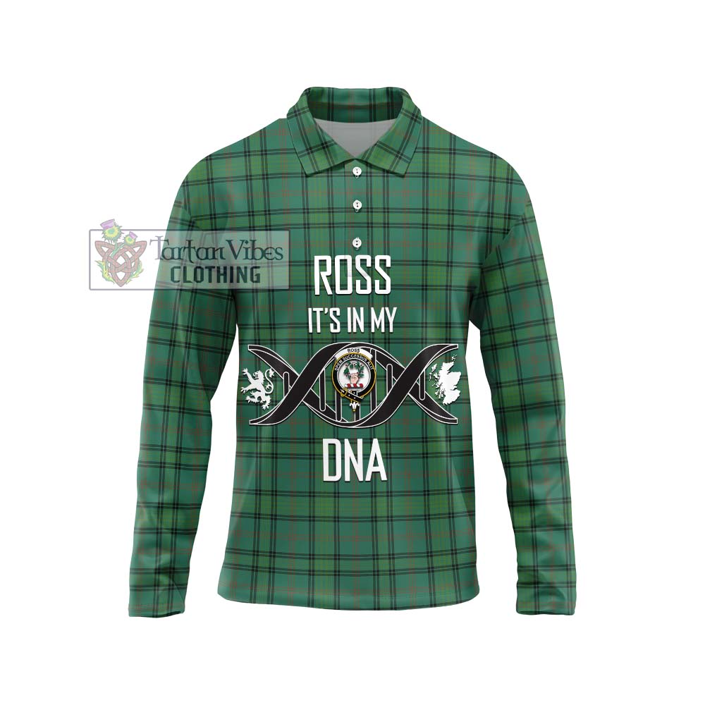 Ross Hunting Ancient Tartan Long Sleeve Polo Shirt with Family Crest DNA In Me Style Unisex - Tartanvibesclothing Shop