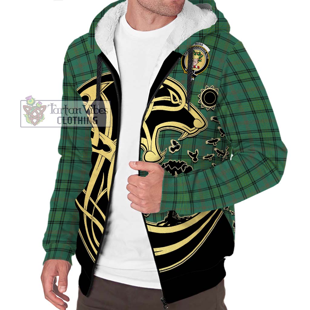 Tartan Vibes Clothing Ross Hunting Ancient Tartan Sherpa Hoodie with Family Crest Celtic Wolf Style