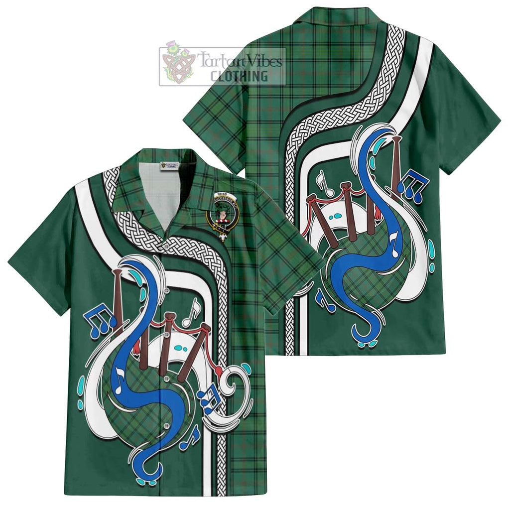 Ross Hunting Ancient Tartan Short Sleeve Button Shirt with Epic Bagpipe Style Kid - Tartanvibesclothing Shop