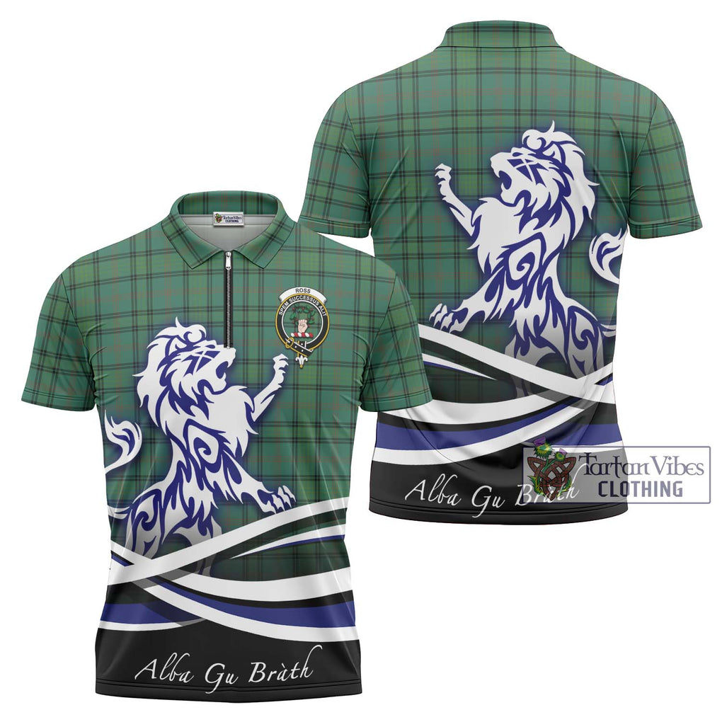 Ross Hunting Ancient Tartan Zipper Polo Shirt with Alba Gu Brath Regal Lion Emblem Unisex - Tartanvibesclothing Shop